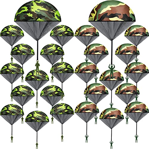 Jerify 60 Pcs Army Camo Parachute Toys Hand Throwing Camo Parachute Men Toy Plastic Soldiers Army Toy Parachute Army Action Figures Hand Throw Outdoor Flying Gifts for Boys Girls Outdoor Party Game 2 Styles - Image 1