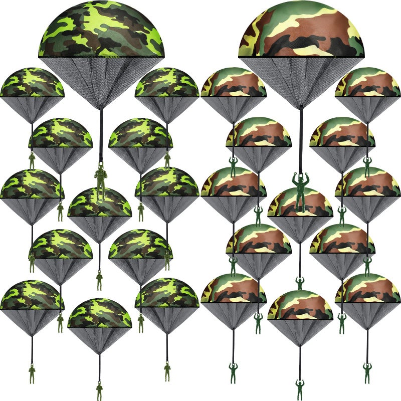 Jerify 60 Pcs Army Camo Parachute Toys Hand Throwing Camo Parachute Men Toy Plastic Soldiers Army Toy Parachute Army Action Figures Hand Throw Outdoor Flying Gifts for Boys Girls Outdoor Party Game 2 Styles - Image 3