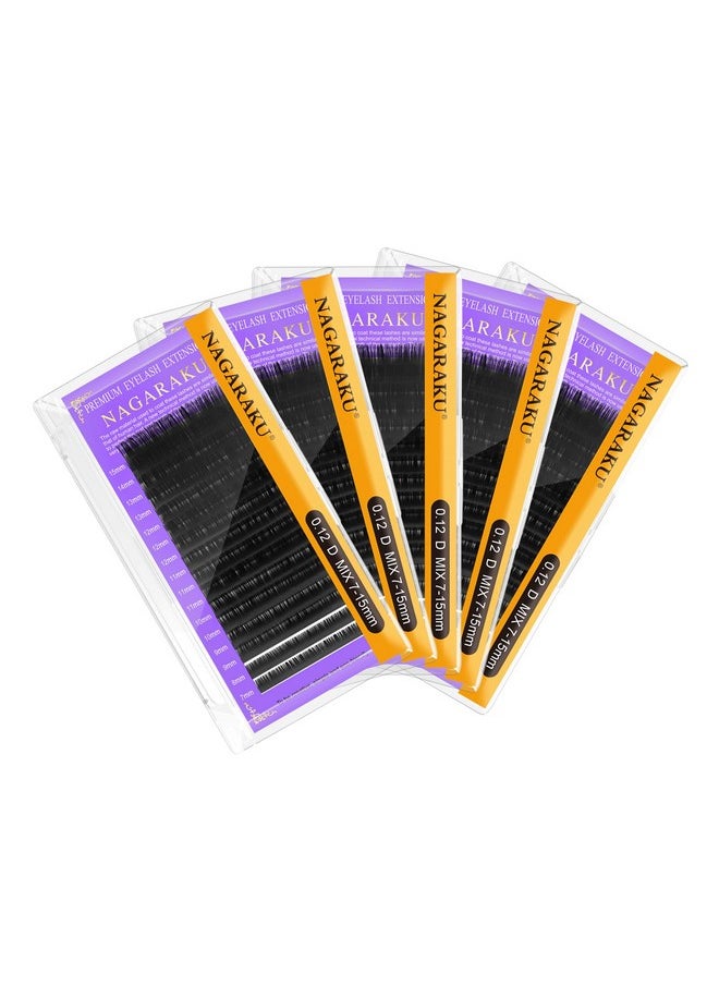 NAGARAKU 5 Trays Eyelash Extensions 0.12Mm D Curl 715Mm Mix Tray Individual Lashes Classic Matte Black Faux Mink 16 Rows Professional Beauty Salon Supplies  - Image 1