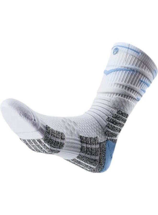 VEIDOORN Regeneration Series Practical Basketball Socks With Elite Terry Bottom High Tube Sports Socks, Black/White/Blue, Three Pairs, One Size Fits All - Image 1