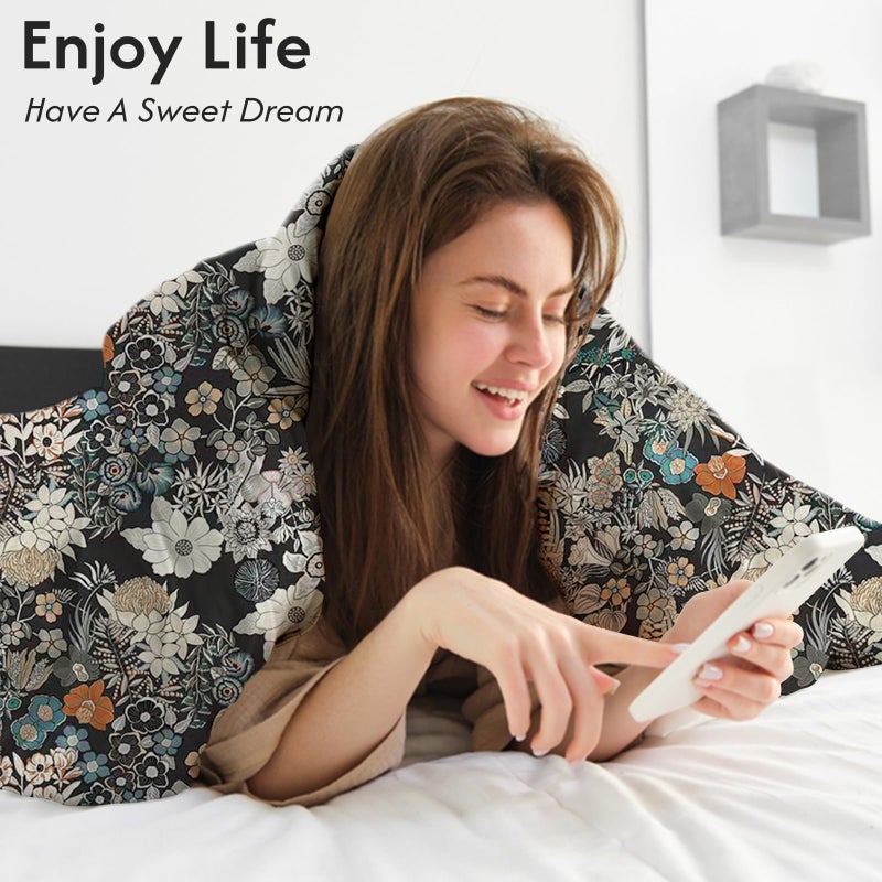 LONAVA Queen Flower 3 Pcs Duvet Cover Set, Breathable Soft Microfiber Black Lining Comforter Cover with Zipper Closure, and 2 Anti-Pilling, Fade Resistant Pillowcases, Midnight Blossoms - Image 4