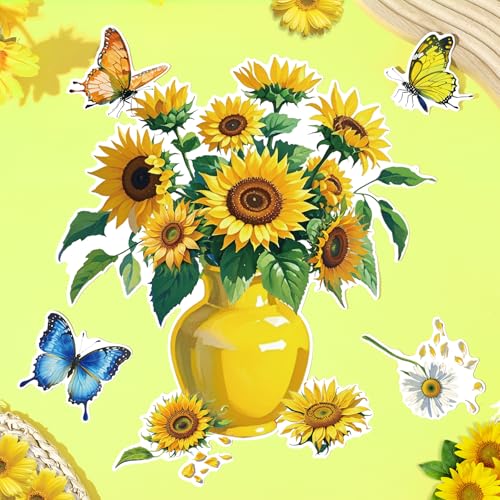 Yomaiha 7Pcs Sunflower Dishwasher Magnet Cover Set: Sunflower, Vase, Butterfly; PVC Material; 7 Count; DECORATIVE MAGNET; Refrigerator Magnets - Image 2