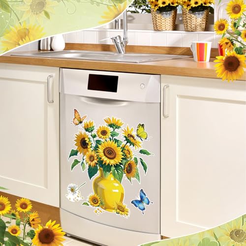 Yomaiha 7Pcs Sunflower Dishwasher Magnet Cover Set: Sunflower, Vase, Butterfly; PVC Material; 7 Count; DECORATIVE MAGNET; Refrigerator Magnets - Image 5
