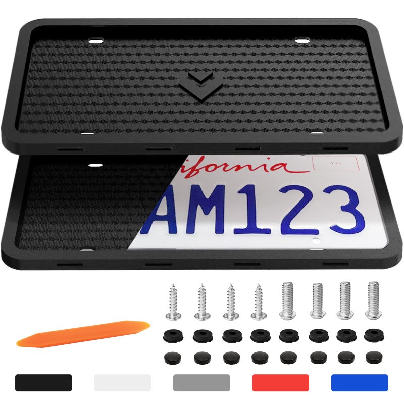 Aujen Silicone License Plate Frames 2 PCS for US Standard Car RattleProof and Easy Installation License Plate Holder Black