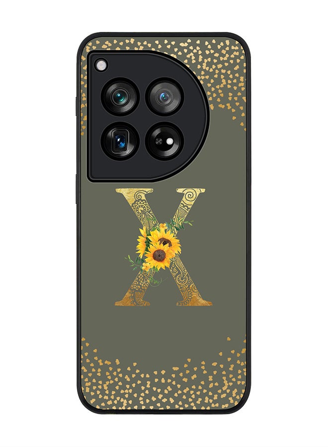 Stylizedd Rugged Black Edge Case for OnePlus 12, Slim fit Case Cover - Custom Monogram Initial Letter Mandala Floral Pattern Alphabet - X(Olive Green) - Image 1