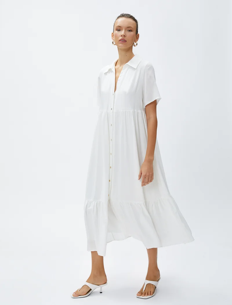 كوتون Short Sleeve Viscose Maxi Shirt Dress