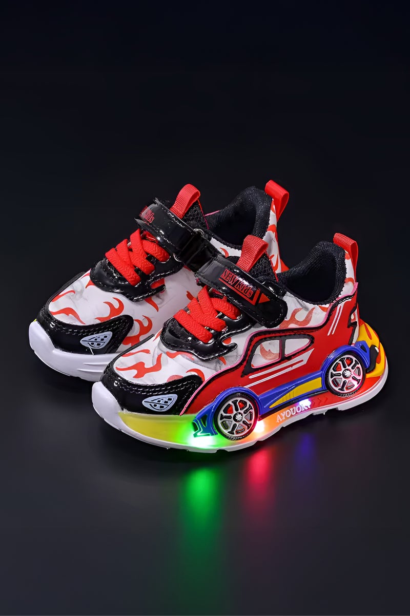 Kids LED Light-Up Sneakers for Boys – Sport Car Design Toddler Shoes with Hook and Loop Velcro Strap, Breathable Mesh, Anti-Slip Sole – Lightweight Casual Athletic Running Shoes for School, Perfect to Wear on Spring, Summer, Autumn, Winter – Available Sizes 26, 27, 28, 29, 30 - Image 1