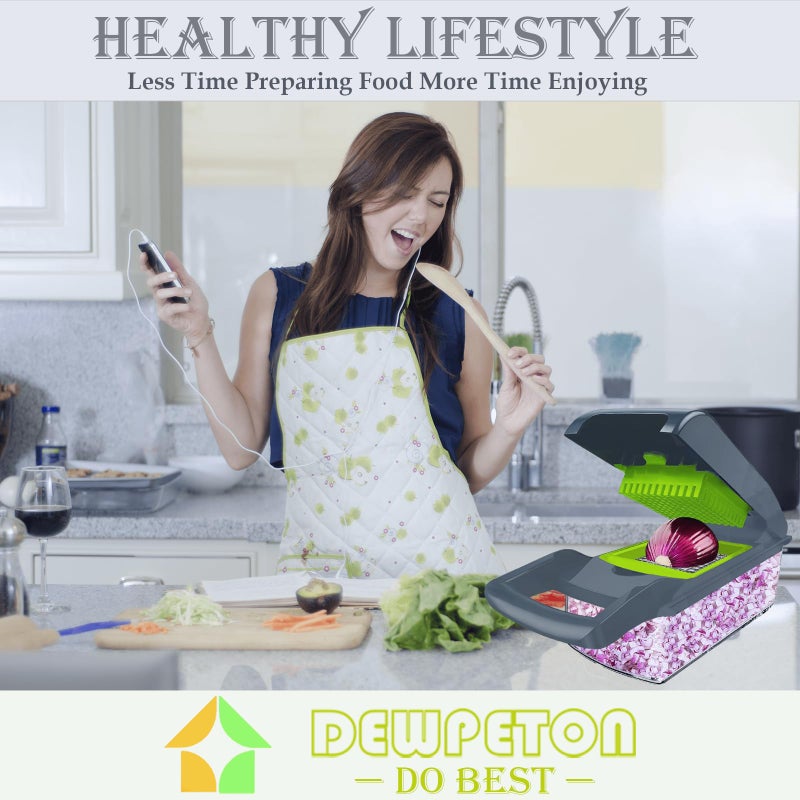 DEWPETON Pro-Series 16-in-1 Vegetable Chopper, Dewpeton Mandoline Slicer, Veggie Chopper, Food Chopper with Container, Vegetable Cutter Chopper & Spiralizer for Onion Salad (Home Essential Gadget & Kitchen) - Image 5