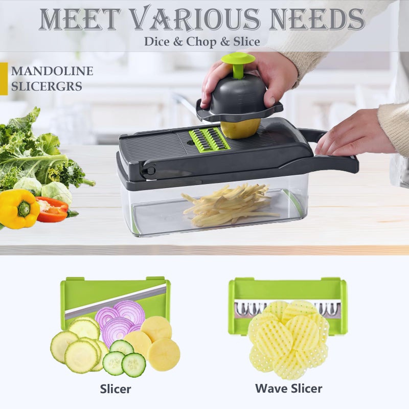 DEWPETON Pro-Series 16-in-1 Vegetable Chopper, Dewpeton Mandoline Slicer, Veggie Chopper, Food Chopper with Container, Vegetable Cutter Chopper & Spiralizer for Onion Salad (Home Essential Gadget & Kitchen) - Image 4