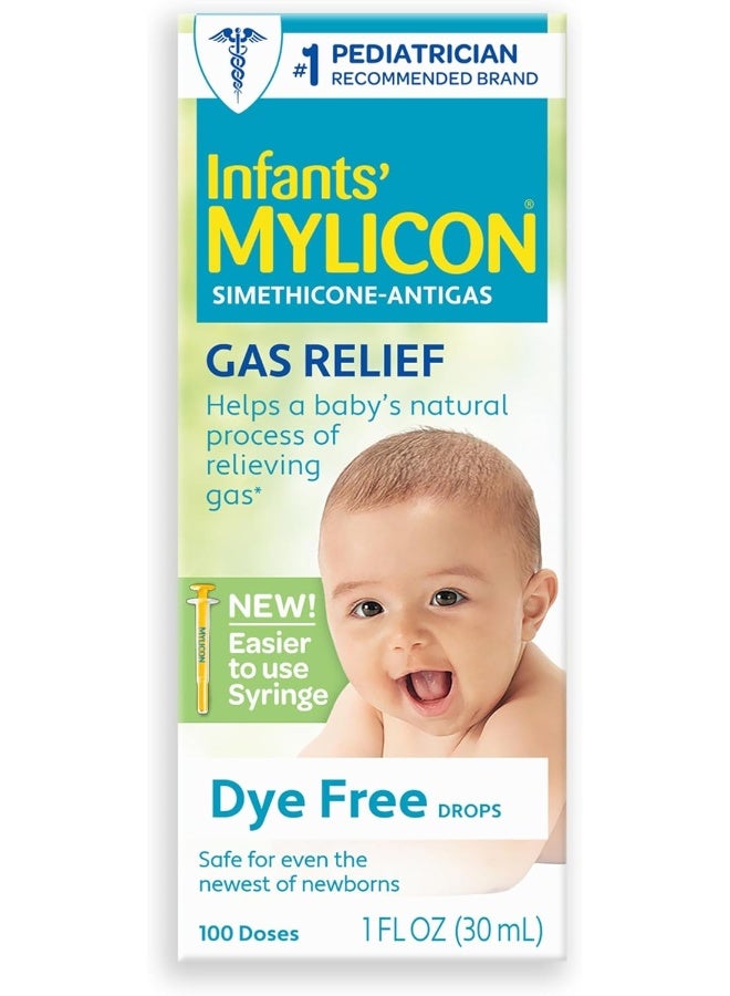 Mylicon قطرات تخفيف الغاز للأطفال والرضع، تركيبة خالية من الأصباغ، 1 أونصة سائلة (حقنة محدثة) - Image 1