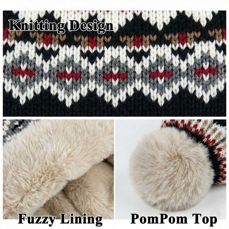 Kejea Knit Beanie Hat Winter Ear Flaps Women Black Ushanka Trapper Hats Skull Ski Cap Men (US, Numeric, 6 3/4, 7 1/2, Black) - Image 2
