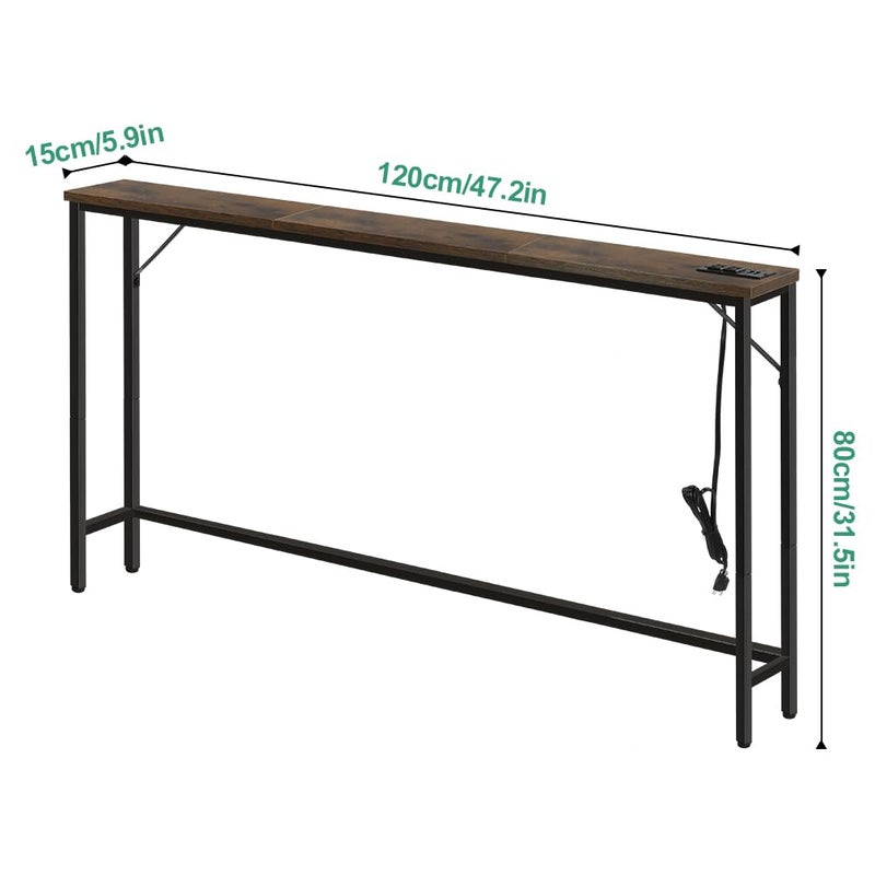 FURWOO طاولة كونسل FURWOO لمدخل المنزل طاولة جانبية صناعية حديثة مدمجة مع محطة شحن طاولة أريكة للمساحات الصغيرة بني أستيك - Image 2