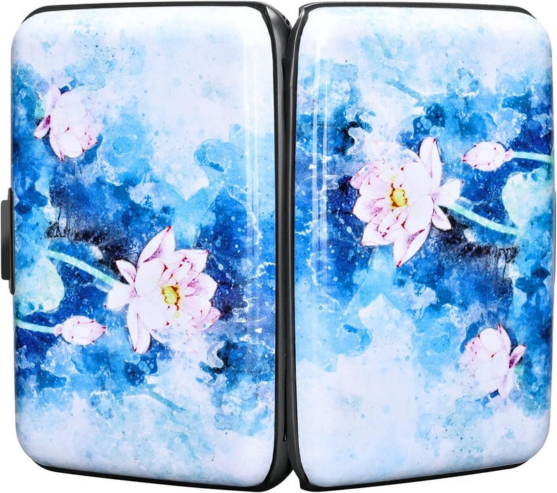ELFISH Mini RFID Aluminum Wallet Credit Cards Holder Business Card Case Metal ID Case for Men Women (Blue Lotus) - Image 3
