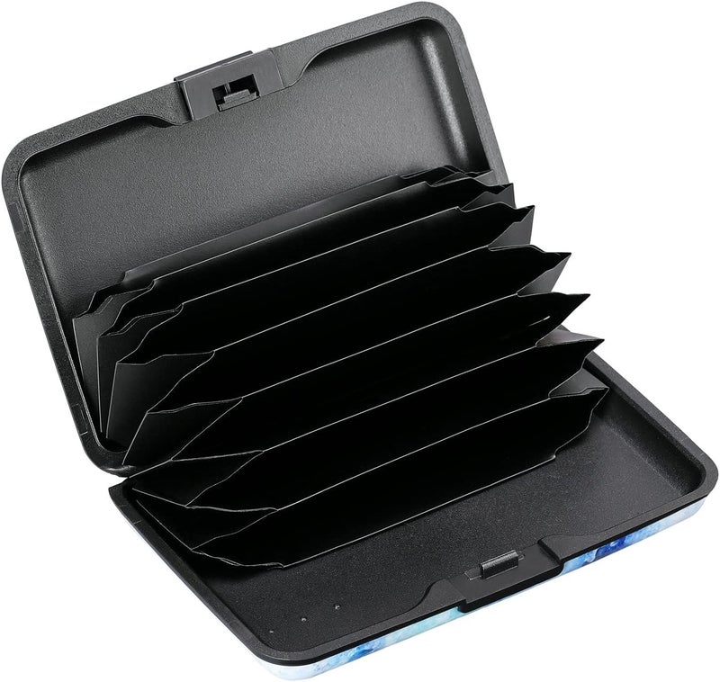 ELFISH Mini RFID Aluminum Wallet Credit Cards Holder Business Card Case Metal ID Case for Men Women (Blue Lotus) - Image 2