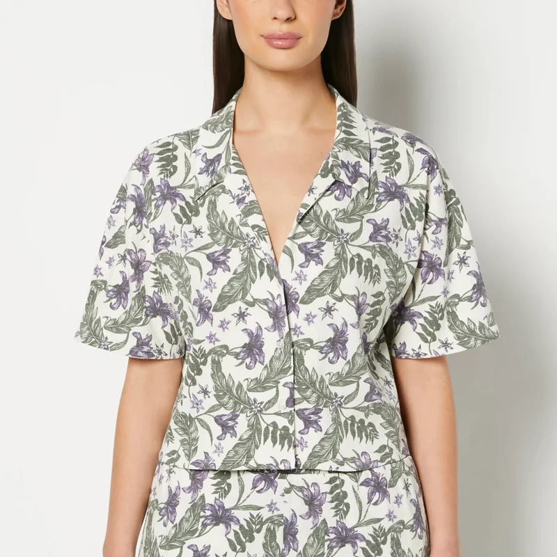لا سينزا La Senza Casual Sleep Short Sleeve Textured Knit Button Down