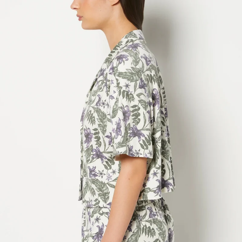 لا سينزا La Senza Casual Sleep Short Sleeve Textured Knit Button Down