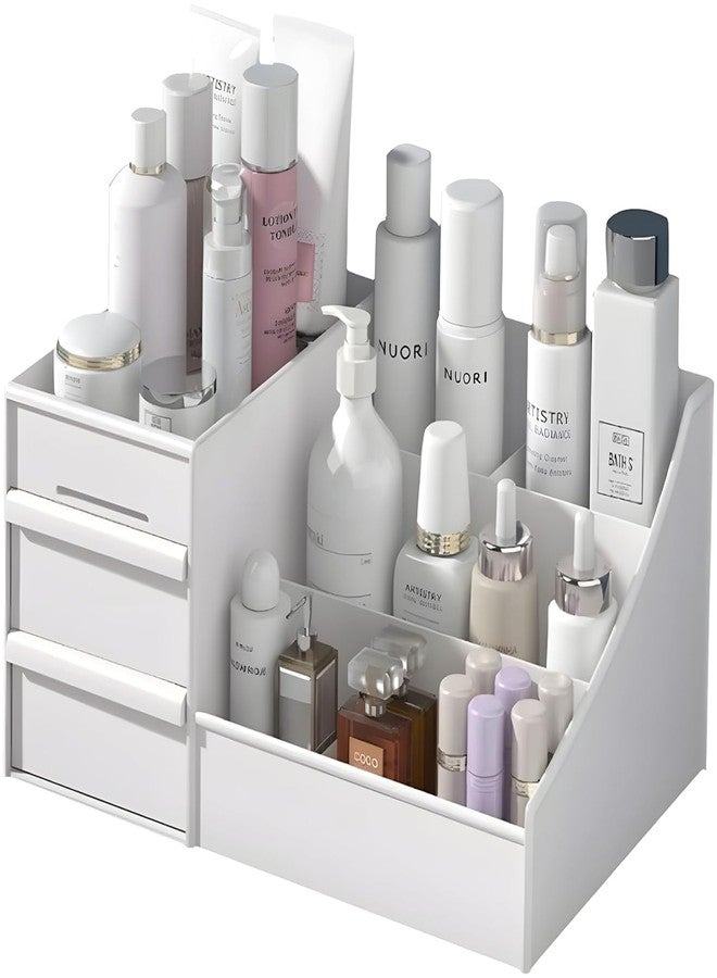 Lemoza Makeup Organizer with Drawers Vanity Storage Box, Versatile Plastic Makeup Organizer, Perfect for Home and Office Use For Countertop Cosmetics Display Case Holder (WHITE) - Image 1