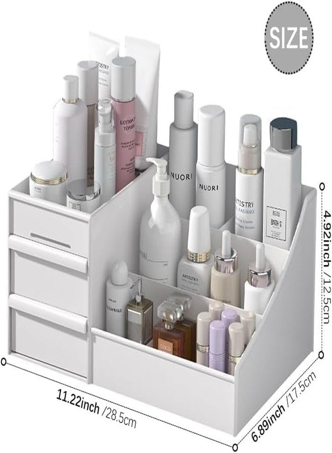 Lemoza Makeup Organizer with Drawers Vanity Storage Box, Versatile Plastic Makeup Organizer, Perfect for Home and Office Use For Countertop Cosmetics Display Case Holder (WHITE) - Image 3