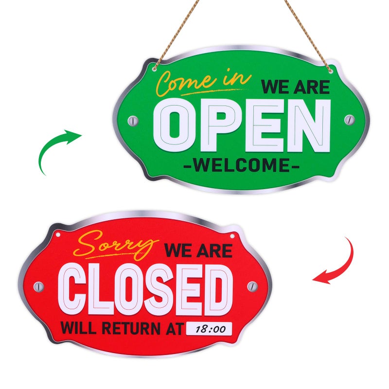 PETCEE Open Close Signs for Business - 11.8"x6.6" Closed Open Sign for Business with Display Specially for Restaurants Stores and Bars Effortlessly Set Your Hours - Image 1