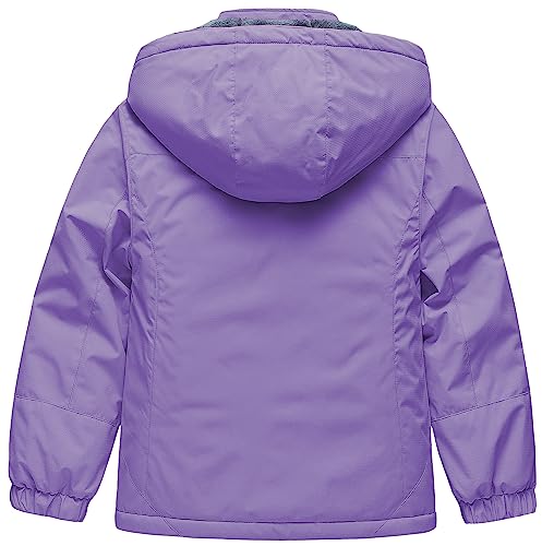 CREATMO US Girls Winter Coat Girl Ski Jacket Girl's Waterproof Kids Outdoor Windproof Fleece Lined Hooded Snow Light Purple 10-12 - Image 2