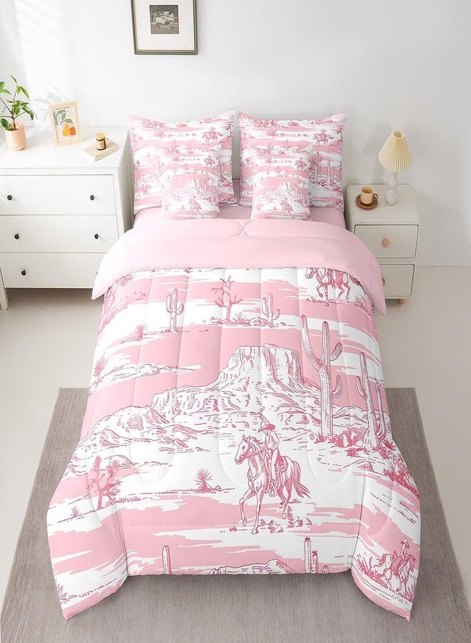 Erosebridal طقم مفروشات سرير غربي من 7 قطع من إيروسبريدال، مقاس كامل، طقم لحاف وردي اللون بتصميم راعية بقر وحصان، مناسب لتزيين غرف الفتيات والأطفال، طقم سرير ريفي بنمط غربي بري مع شرشف مطاطي، شرشف مسطح، وأغطية وسائد. - Image 3