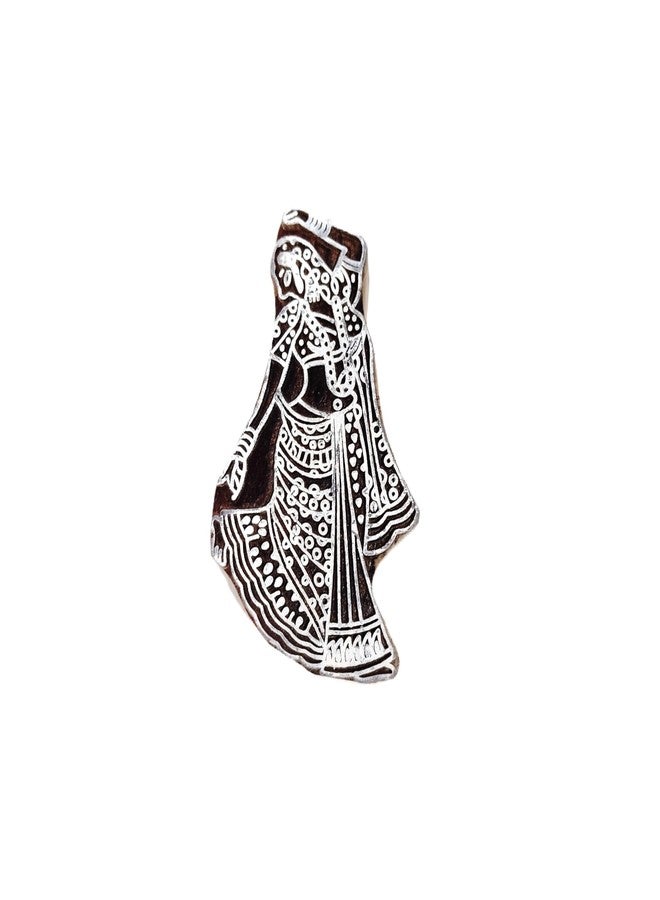 itsy-bitsy Itsy Bitsy Hand Carved Wooden Printing Block Dancing Lady W 2inch X L 5inch 1pc Folk Art Textile Stamp for Saree Border & Craft Design - Image 1