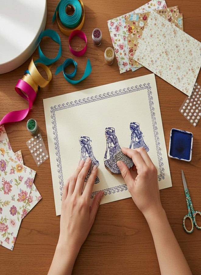 itsy-bitsy Itsy Bitsy Hand Carved Wooden Printing Block Dancing Lady W 2inch X L 5inch 1pc Folk Art Textile Stamp for Saree Border & Craft Design - Image 2