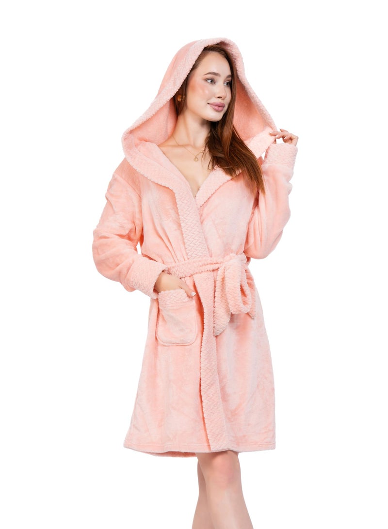 Dadoush Women's long-sleeved fur robe with belt and pockets - Women's winter robe - Women's bathrobe with belt, cute winter kimono for women from Daadoush. - Image 1