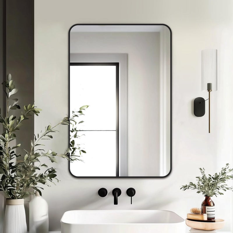 Delma Bathroom Vanity Mirror, Black Framed Bathroom Mirror for Over Sink, High-Definition Bathroom Mirror, Versatile Bathroom Vanity Mirror, Hangs Horizontally or Vertically(30x20, Black) - Image 2