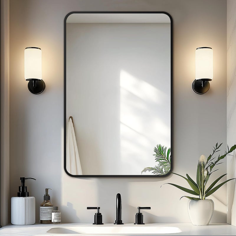 Delma Bathroom Vanity Mirror, Black Framed Bathroom Mirror for Over Sink, High-Definition Bathroom Mirror, Versatile Bathroom Vanity Mirror, Hangs Horizontally or Vertically(30x20, Black) - Image 1