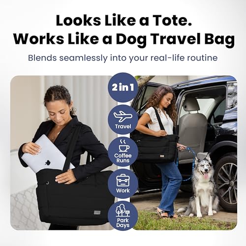 rubyloo Puffer Dog Travel Bag for Dog Moms Doggy Diaper Bag with Pet Bowls Food Storage or Everyday Puffy Tote Doggy Mom Gifts for Women Lightweight TravelReady Gift for Pet Lovers Black - Image 3