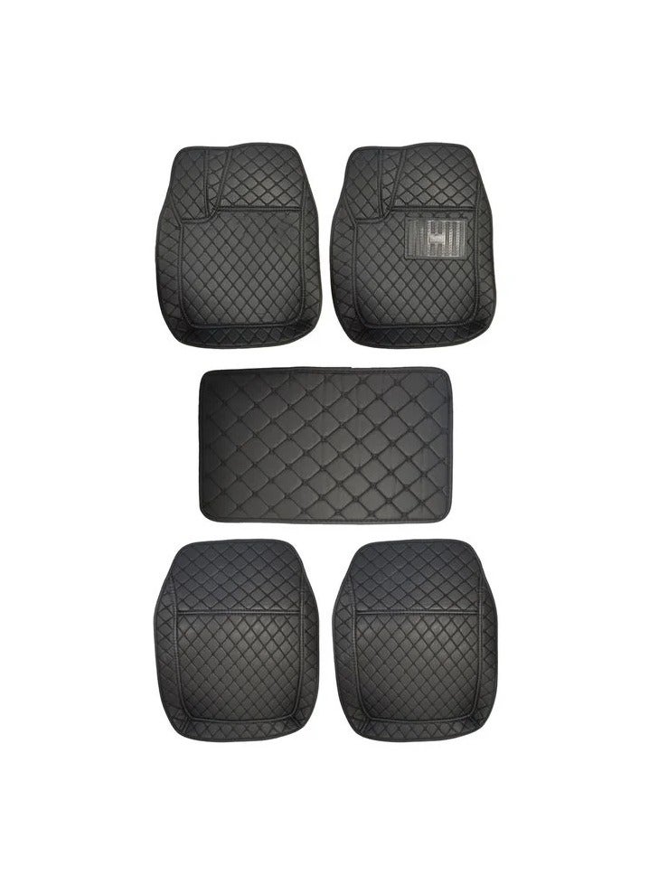 Car Floor Mat Set Car 3D Mat Set Contrast Stitching Mat 5Pcs Set Black - Image 2