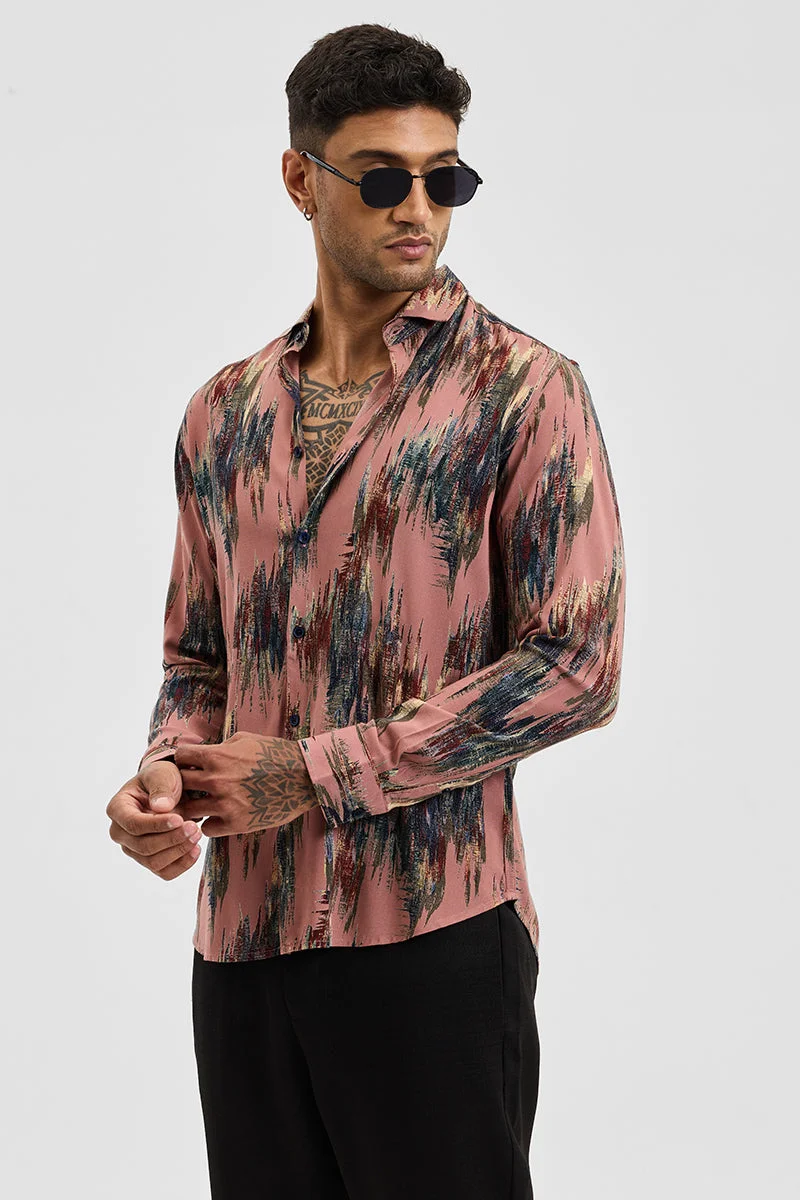 سنيتش Mauve Abstract Long Sleeve Slim Fit Casual Shirt
