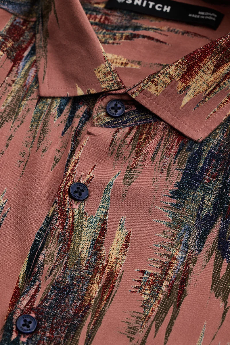 سنيتش Mauve Abstract Long Sleeve Slim Fit Casual Shirt