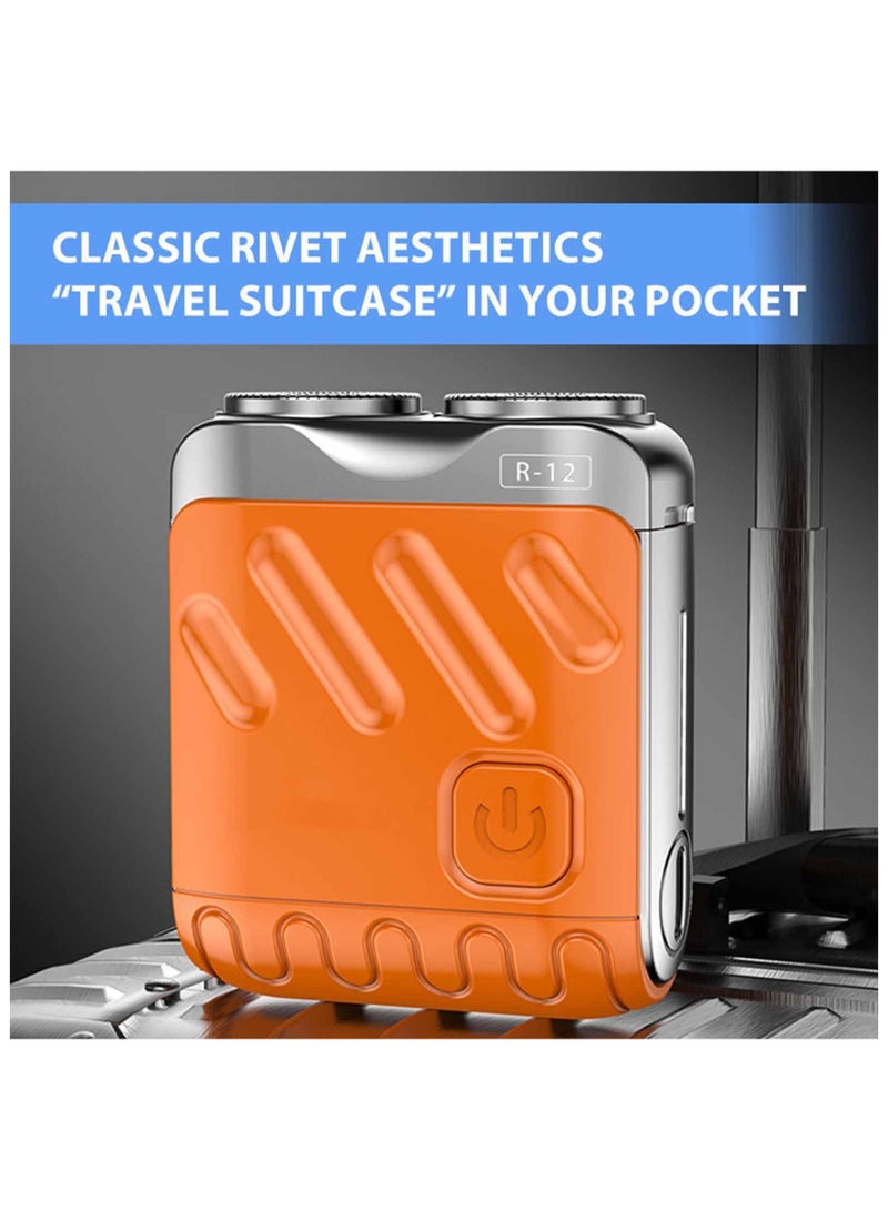 R-12 Luggage Electric Shaver, Mini Electric Shaver, Portable Electric Razor for Men, Pocket Size Waterproof Electric Shavers, Rechargeable Cordless Rotary Shaver for Home, Office, Car, Gifts (Orange) - Image 3