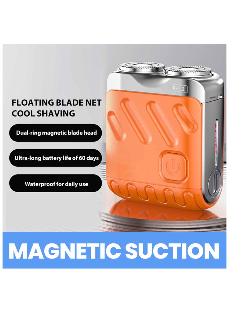 R-12 Luggage Electric Shaver, Mini Electric Shaver, Portable Electric Razor for Men, Pocket Size Waterproof Electric Shavers, Rechargeable Cordless Rotary Shaver for Home, Office, Car, Gifts (Orange) - Image 4