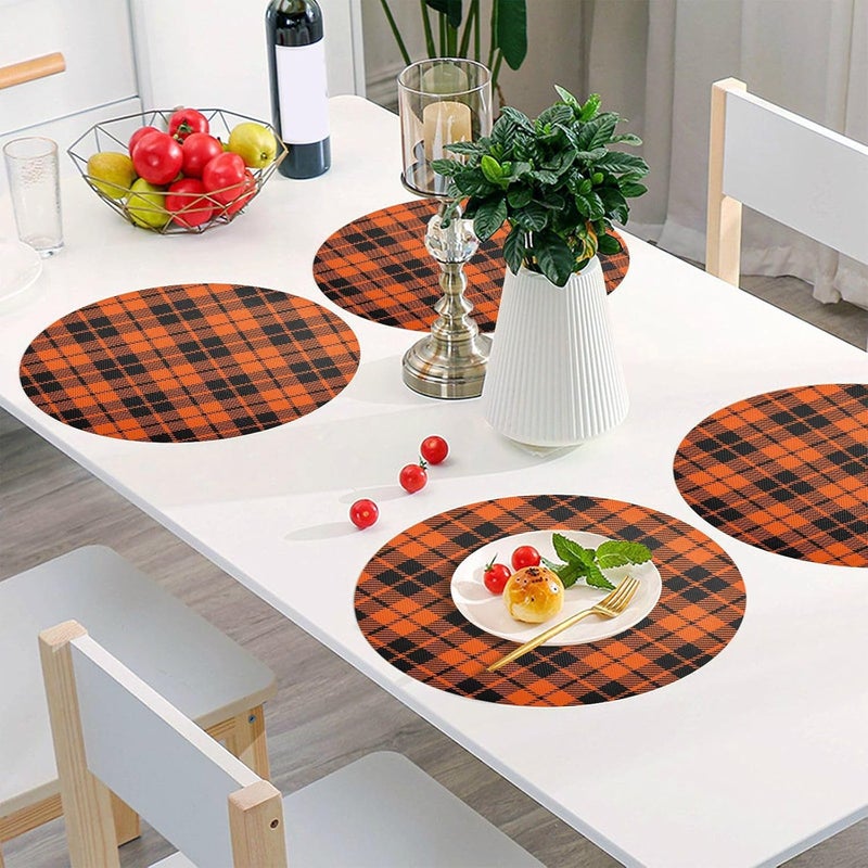 Kcldeci Autumn Fall Halloween Placemats for Dining Table Set of 6 Buffalo Check Round Place mats Tablemats for Kitchen Dining Table Decoration Indoor Outdoor - Image 5