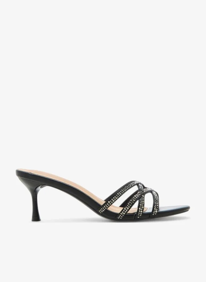 Flora Bella By Shoexpress Embellished Cross-Strap Sandals with Flared Heel