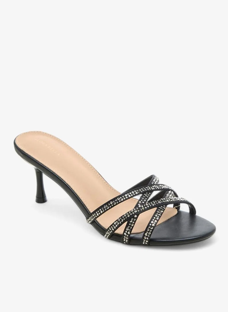 Flora Bella By Shoexpress Embellished Cross-Strap Sandals with Flared Heel