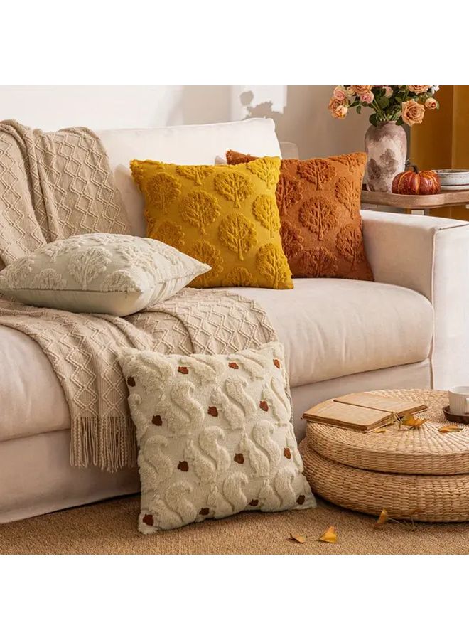 Beige Squirrel Autumn Plush Pillow Cover 17.72 Inch 3D Embroidery - Image 2