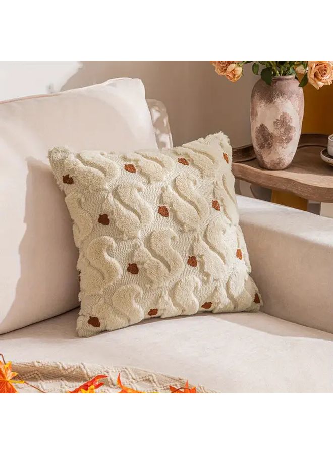 Beige Squirrel Autumn Plush Pillow Cover 17.72 Inch 3D Embroidery - Image 5
