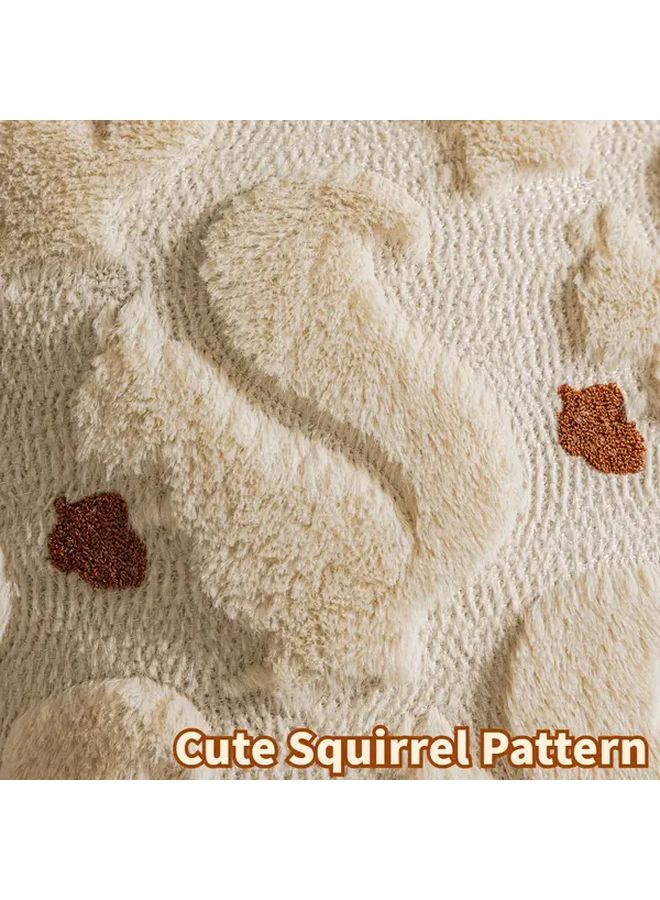 Beige Squirrel Autumn Plush Pillow Cover 17.72 Inch 3D Embroidery - Image 4