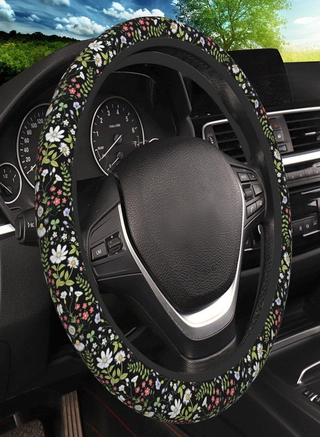 KARREAL Garden Plants Floral Elastic Steering Wheel Cover, Non-Slip Breathable Neoprene Steering Wheel Covers, Women Car Accessories, Universal 15 Inch Fit Auto, Suvs, Truck - Image 1