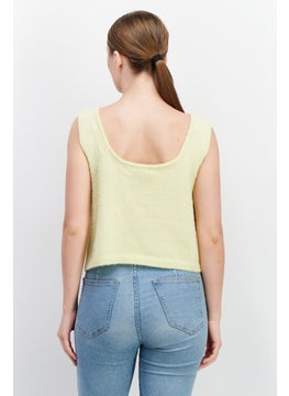 Lola May Women Square Neck Sleeveless Solid Crop Top, Lemon Green  - Image 2