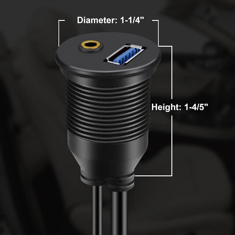 BATIGE USB 3.0 & 3.5mm Car Mount Flush Cable 3.5mm + USB3.0 AUX Extension Dash Panel Waterproof Mount Cable for Car Boat and Motorcycle - 3ft - Image 5