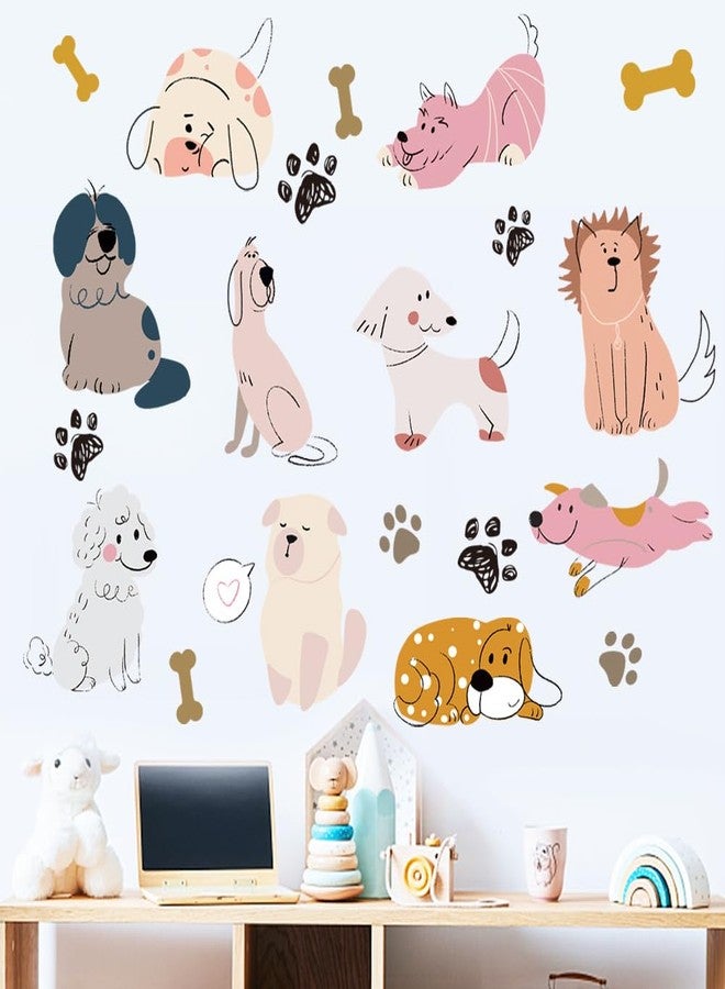 SUPERDANT Cartoon Dogs Wall Stickers Puppy and Bones Wall Decal Kids Room Peel and Stick Art Sticker DIY Animals Colorful Vinyl Mural for Nursery Kids Bedroom Playroom Classroom 90x30CM - Image 4
