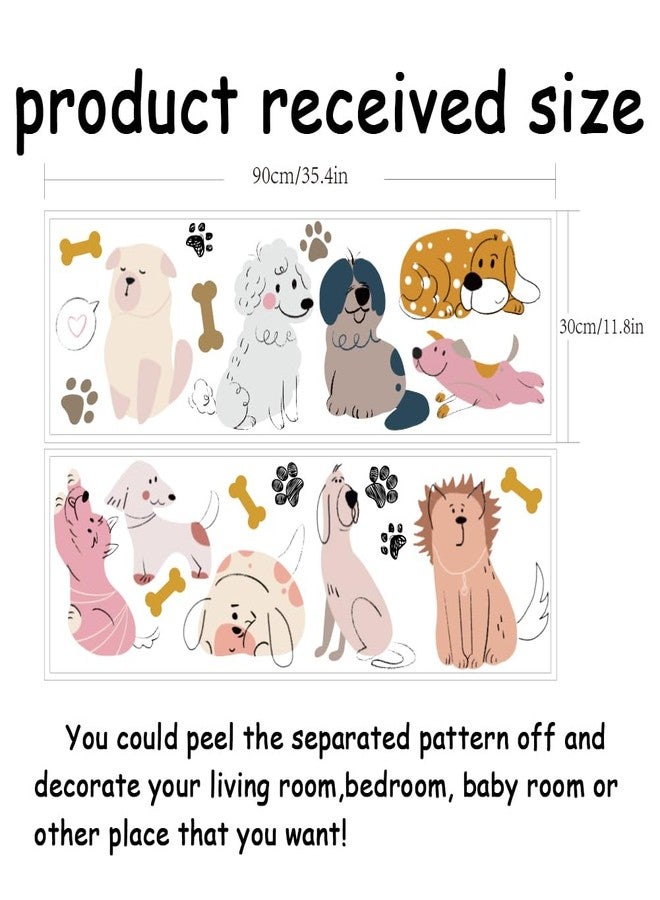 SUPERDANT Cartoon Dogs Wall Stickers Puppy and Bones Wall Decal Kids Room Peel and Stick Art Sticker DIY Animals Colorful Vinyl Mural for Nursery Kids Bedroom Playroom Classroom 90x30CM - Image 2