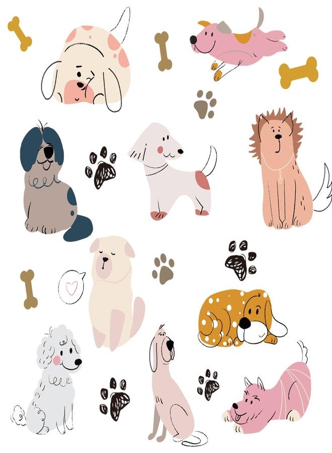 SUPERDANT Cartoon Dogs Wall Stickers Puppy and Bones Wall Decal Kids Room Peel and Stick Art Sticker DIY Animals Colorful Vinyl Mural for Nursery Kids Bedroom Playroom Classroom 90x30CM - Image 3