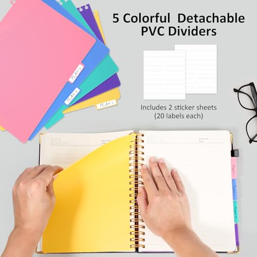 RIANEAN Hardcover Spiral Notebook Journal, 8"x10" Large B5 Notebooks with Removable Dividers Tabs, 300 Pages Leather 5 Subject Notebook College Ruled, Journal for Work School Note, 100 GSM Thick Paper,Black - Image 5