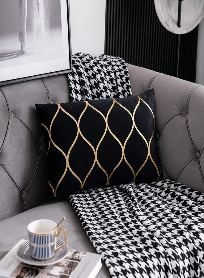 DEZENE 12x20 Inch Gold Velvet Throw Pillow Covers: 2 Pack Rectangular Decorative Pillow Cases for Bedroom Sofa Couch Living Room, Black - Image 3